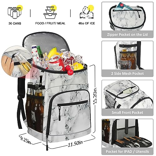 Cooler Backpack Insulated Leakproof Waterproof Backpack Cooler Bag 30/45 Cans, Large Capacity Lightweight Travel Camping Beach Backpack Cooler Ice Chest for Men and Women - color: marble, size: 30 Cans