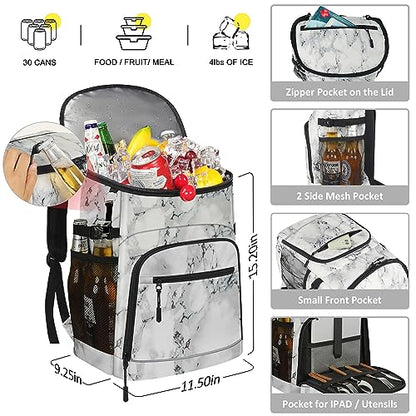 Cooler Backpack Insulated Leakproof Waterproof Backpack Cooler Bag 30/45 Cans, Large Capacity Lightweight Travel Camping Beach Backpack Cooler Ice Chest for Men and Women - color: marble, size: 30 Cans