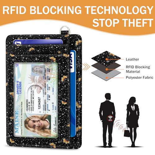 Yonlevres Mushroom Credit Card Holder Slim Wallet, RFID Wallet Women Front Pocket Small Card Holder, Travel Funny Cute Thin Card Case with ID Window PU Leather RFID Blocking Card Organizer Gifts Girls - color: Mushroom