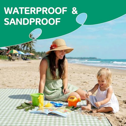Waterproof Picnic Blanket Beach Outdoor Camping Mat Rug Extra Large Foldable Cute Big Travel Essential Accessories Gift Park Patio Lawn Garden Grass Ground Play Music Festival Concert Must Have - color: Plaid Green