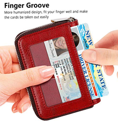 FurArt Zipper Wallet Women, RFID Blocking Credit Card Wallet, Business Card Holder, Compact Size KeyChain Wallet - color: Dark Red