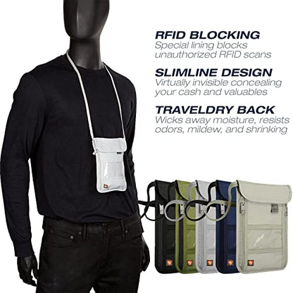 Lewis N. Clark Stash Neck Travel Wallet, RFID Blocking Passport Holder, Protect Personal Information, Slate - color: Slate