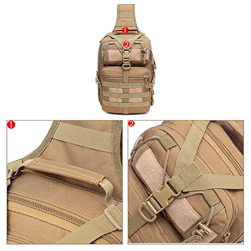 Men's Tactical Sling Bag Small Crossbody Backpack Military Rover Shoulder Pack Molle Assault Range Bag Camping Hunting - color: Brown