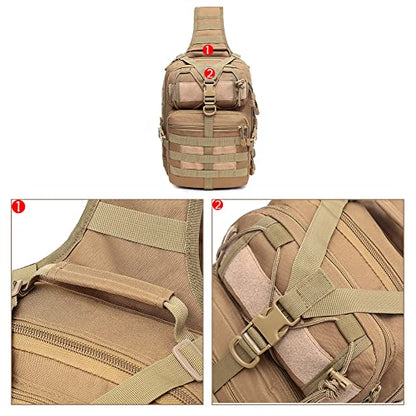 Men's Tactical Sling Bag Small Crossbody Backpack Military Rover Shoulder Pack Molle Assault Range Bag Camping Hunting - color: Brown