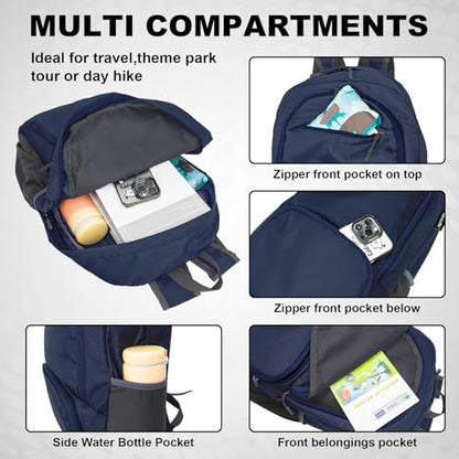 HOLYLUCK 20L lightweight packable Hiking Daypack Foldable Backpack for Men Women Small Travel Outdoor Foldable Shoulder Bag-dark blue - color: Dark Blue