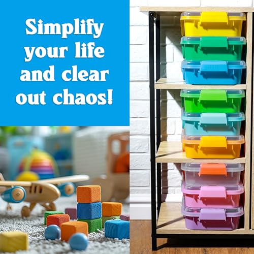 Carolart 3 Pack 12.8 Inch Wheat straw Plastic Storage Bins, Stackable | 40% wheat straw blend containers with lids for sand toy storage, classroom supplies, crafts, toys and homeschool use - color: Wheat straw