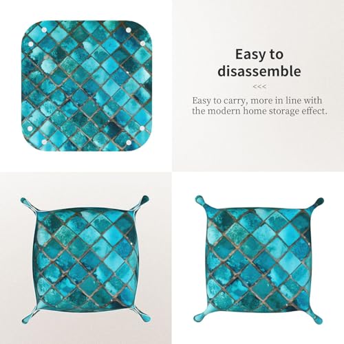 Valet Tray Leather Turquoise Blue Pattern Portable Catchall Tray Desktop Storage Organizer Bedside for Men Women Jewelry Keys Coin Candy Sundries Medium - size: Medium