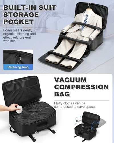 VGCUB Vacuum Backpack Travel with Suit Bag and Air Pump Compression Vacpack Carry on Flight Approved Daypack Laptop Space Saver Garment Bags for Travel Storage with Vacuum System Women Men Black - color: B14-black With Electric Pump, style: X-large