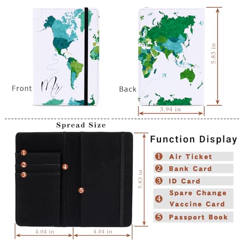 Passport Book Holder,Passport Wallet for Men Mr and Mrs Passport Holder Cover for Women World Map Case for Couples Christmas Traveling Book Protector 2PCS - color: Green Map-Couple 2Pcs