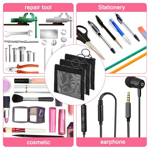 30 Pieces Mini Zipper Mesh Bags Nylon Small Zipper Pouch Mini Pouch Portable Beauty Purse Mesh Coin Purse for Travel Home Keychain Holder Makeup Cosmetic Storage(4 x 3 Inches,Black)