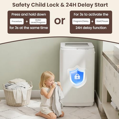 Auertech 14 lbs Portable Washing Machine, Fully Automatic Portable Washer with Glass Lid, 10 Wash Cycles, Compact Capacity Washer and Spin Dryer Combo with Drain Pump for Apartment, Dorm, RV - size: 14 lbs