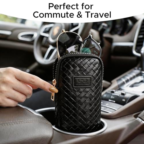 KINIVA Double Eyeglass Case for Men Women, 2-in-1 PU Dual Sunglasses Case, Scratch-Proof Travel Eyeglass Holder for Purse Car - style: Black Woven