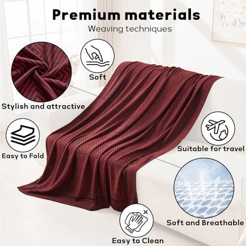 Travel Blanket Airplane - Ultra Soft & Lightweight Knit Design Compact Airplane Blanket,53x72 Inch,Stylish Travel Shawl Wraps for Flights,Office,Home Use,Travel Essentials & Gifts - color: Red Black