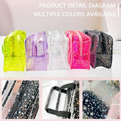 Yellow Star Large Cosmetic Bag and Travel Pouch with Handle,Durable Material,Zipper Design-Ideal for Makeup,Travel Essentials - color: Fluorescent Yellow
