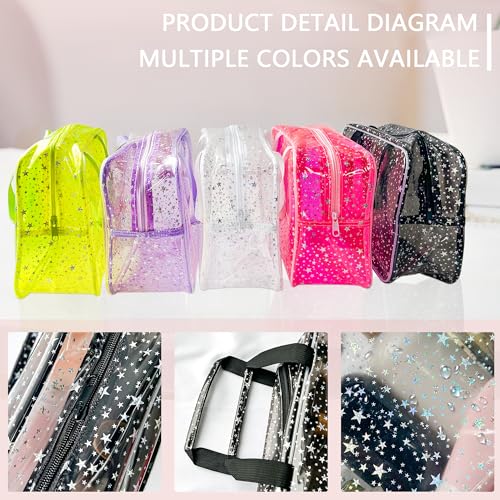 Hot Pink Star Large Cosmetic Bag 12x5x8 inch Travel Pouch with Handle,Durable PVC Material,Zipper Design-Ideal for Makeup,Travel Essentials - color: Pink
