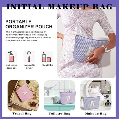 Small Makeup Bag for Purse - Travel Makeup Bag Set, Initial Make up Bag Organizer Makeup Pouch, Blue Preppy Stuff Birthday Gifts for Women Travel Essentials, Blue Letter H - color: Blue, style: H