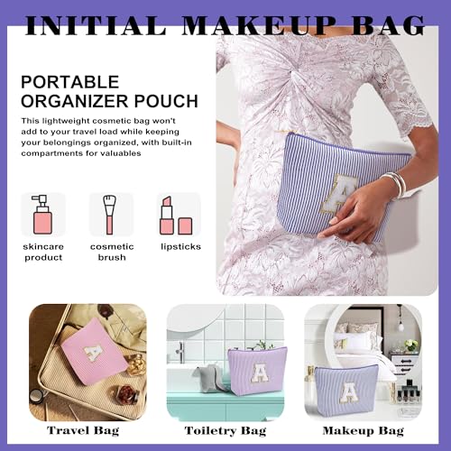 Initial Makeup Kit - Cosmetic Bags for Women, Make up Bag Set Portable Travel Toiletry Bag with Zipper, Cute Blue Stuff Birthday Gifts for Women Mom Girlfriend, Blue Letter C - color: Blue, style: C