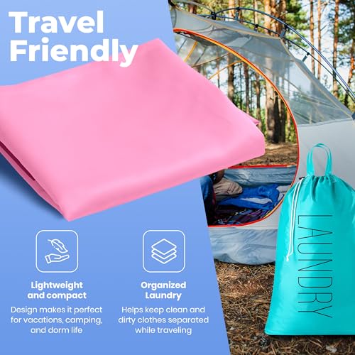 Extra Large Travel Laundry Bag - 2-Pack Fun Print Design Bags for Dirty Clothes - Durable Water-Resistant Fabric - Sturdy Drawstring Closure (Pink-Teal | Laundry) - color: Pink-teal | Laundry