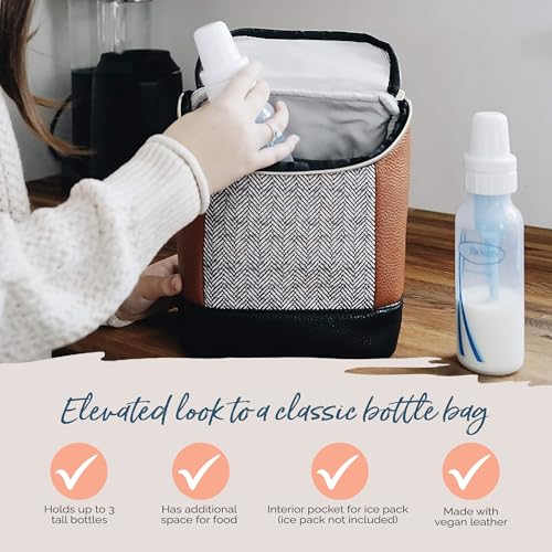 Itzy Ritzy Insulated Bottle Bag – Keeps Bottles Warm or Cool - Holds 3 Bottles & Features Interior Pocket For Ice Pack (Not Included), Coffee and Cream - color: Coffee & Cream