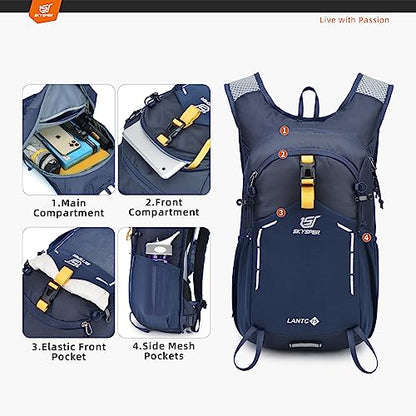 SKYSPER Small Hiking Backpack - 15L Travel Daypack Lightweight Bag Water Resistant Hiking Backpacks for Women Men - color: Lantc15-navyblue, size: Small