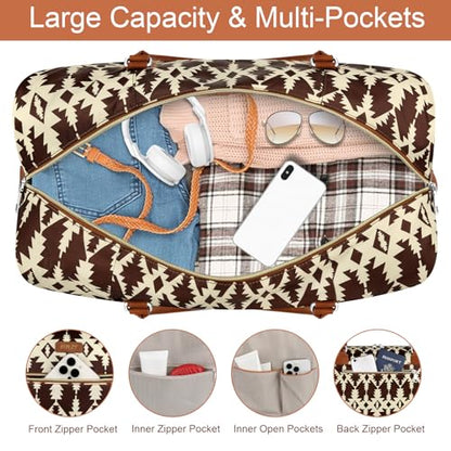 ITIEZY Weekender Overnight Bag for Women - Large Travel Duffel Bag with Shoe Compartment, Gym Duffel Bag Hospital Bag Carry On Tote Bags for Airplanes with Crossbody Bag Toiletry Bag 3Pcs Set - color: 8b-Brown