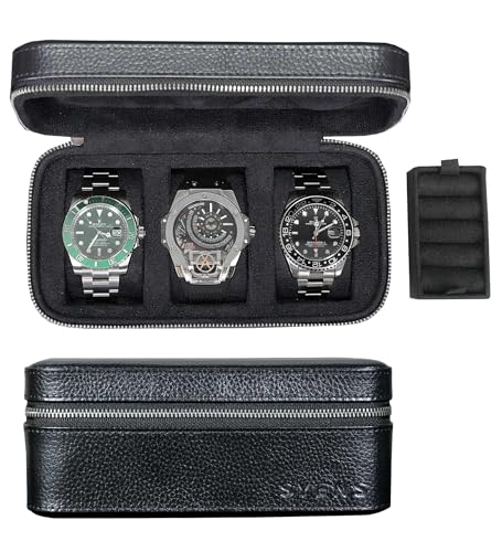 3 Watch Travel box Real Top-grain Leather, Three Watches Storage Organizer Roll Case for Man and Women, Watch Packing Box with Suede to Protection Zipper Fit All Watches Up to 60mm (3W-Z-BB) - color: 3W-Z-BBL