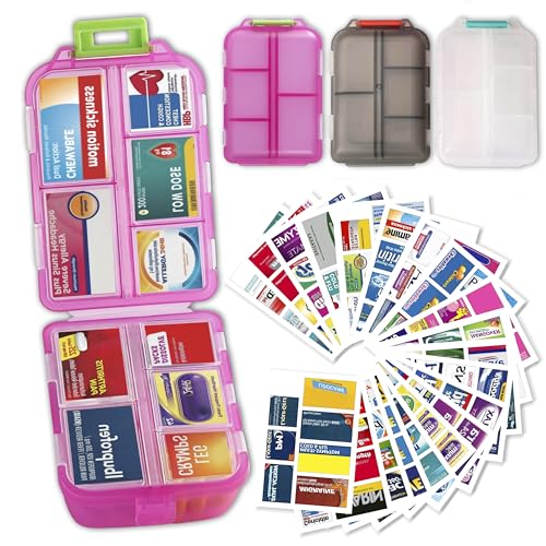 iouwei Large Pill Organizer with Medicine Labels, Travel Daily Pill Container, Mini Medication Organizer, 7-Day Pill Case, Set of 3 (Pink+White+Grey) - color: Pink+white+grey, size: Large
