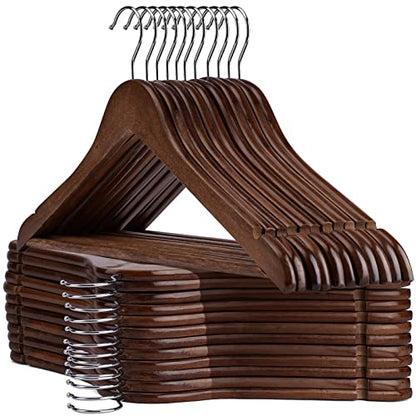 Wooden Hangers - 30 Pack - Clothes Hanger for Daily Used,Heavy Duty Wood Hangers with Precisely Cut Notches,Coat Hanger for Closet, Clothes Hangers for Shirt Suit Dress (Walnut) - color: Walnut