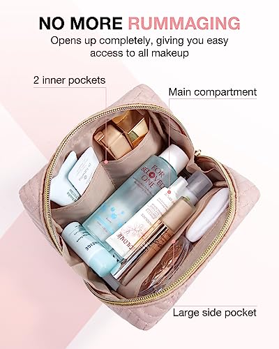 BAGSMART Small Makeup Bag, Compact Cosmetic Pouch for Women for Purse, Travel Toiletry Organizer with Wide Open Design, Pink - color: 01-Pink