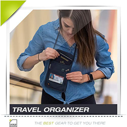 Lewis N. Clark RFID Blocking Stash Neck Wallet, Travel Pouch + Passport Holder for Women & Men, Navy - color: Navy