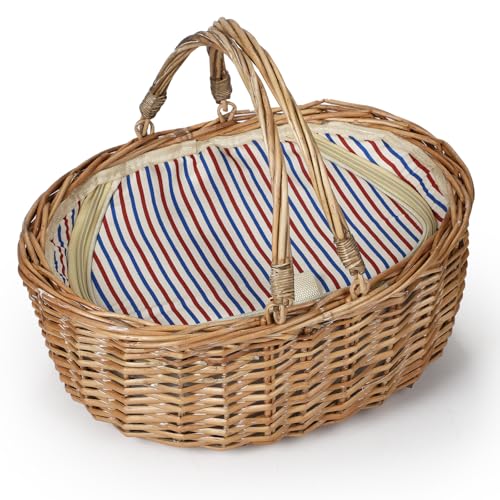 Wicker Picnic Basket with Insulated Lined Bag 15“ x 11” x 7“ Red, White,Blue Star Stripe Pattern, Iced Beer Insulated Bag for Camping, Picnics, Birthday Gifts, Wedding Gifts - color: Classic Red and Blue Stripes