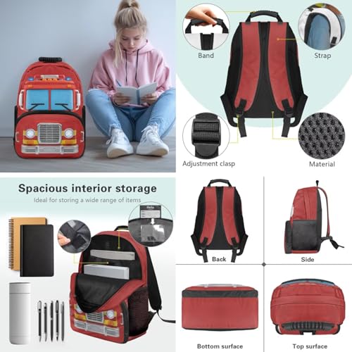Lightweight 3pcs Backpack Sets with Reusable Insulated Lunch Bag Pencil Case,Fire Truck Schoolbag Sets for Boys Elementary Bookbags - color: Fire Truck -1
