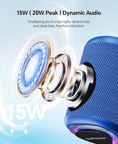 Portable Bluetooth Speaker Beach Essentials: Powerful Crystal Clear Sound/Dynamic Light/IPX5 Waterproof/All Day Playtime/Wireless BT 5.3/TWS Paring, Dad Gifts, Outdoor|Travel|Camping|Pool Accessories - color: Blue