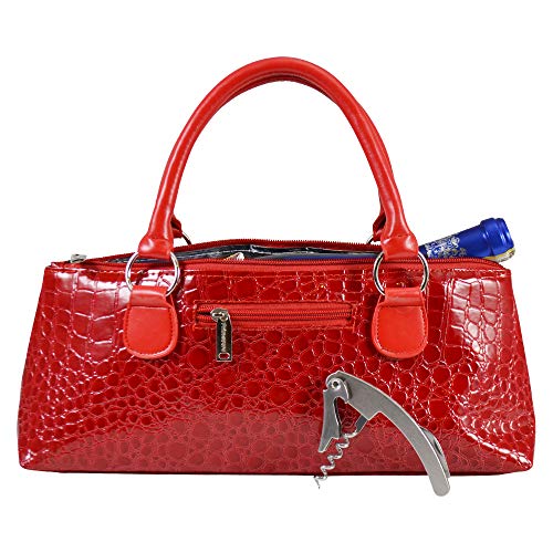 Primeware Wine Clutch Bag (Thermal Insulated) Trendy Women’s Carry Tote | Holds Red & White 750mL Bottles | Trendy Fashion | Incl. Portable Waiter-Style Corkscrew - color: Red
