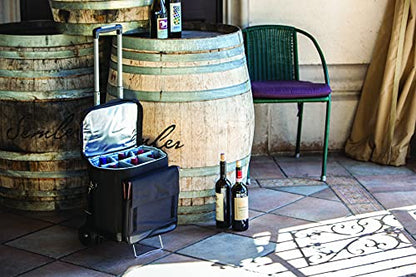Picnic TIME Cellar 6-Bottle Wine Carrier & Cooler Tote, Insulated Padded Wine Cooler Bag for Travel, Portable Water-Resistant Wine Bag, (Black with Gray Accents) - style: Wine Carrier With Trolley