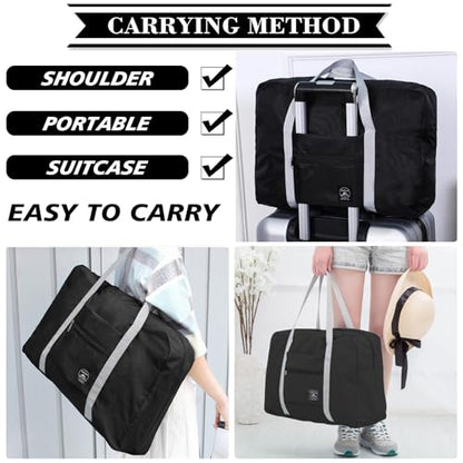 Travel Bag 12 PCS Carry on Luggage Foldable Duffel Bag Sports Gym Bag Weekender Overnight Bag Water Resistant Nylon Travel Duffel for Men Women (Black 12 PCS) - color: Black 12