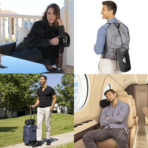 BlueHills Travel Blanket Pillow Rolled Premium Soft Plush Airplane Throw Traveling Accessories Gifts Compact in a Bag 70 X 48 inches Long Plane Flight Portable Lightweight Black R05 - color: R05-black