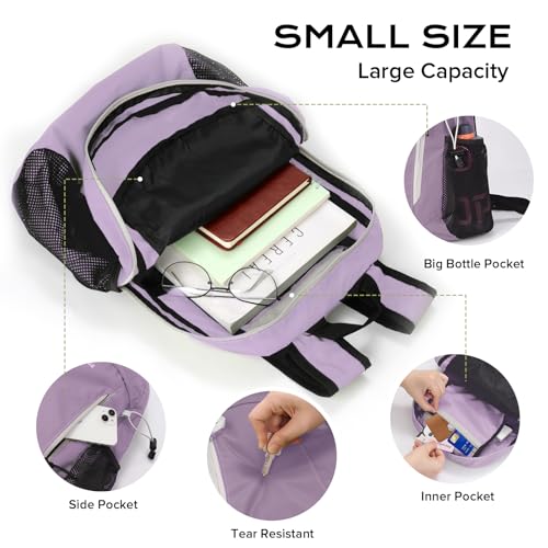 VPBAGE 15L Water-resistant Hiking Daypack for Women, Small Backpack Travel Outdoor, Lightweight Day Pack with Tool Loops - color: Light Purple