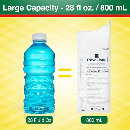 TravelJohn Disposable Urinal Bags – Road Trip Essentials for Men, Women & Kids – Odorless Leakproof Portable Urine Bags – Ideal for Camping, Emergencies & Long Car Rides (TJ1A-C) - style: 6 Pack