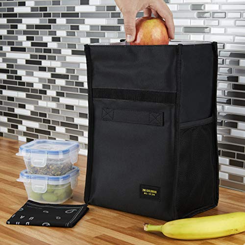 2nd Childhood Rolltop Lunch Bag for Work or School – Compact, Foldable & Low Profile Design – Insulated Reusable Bag with Handle – Slim, Durable & Stylish - 3.5L (Black) - color: Black