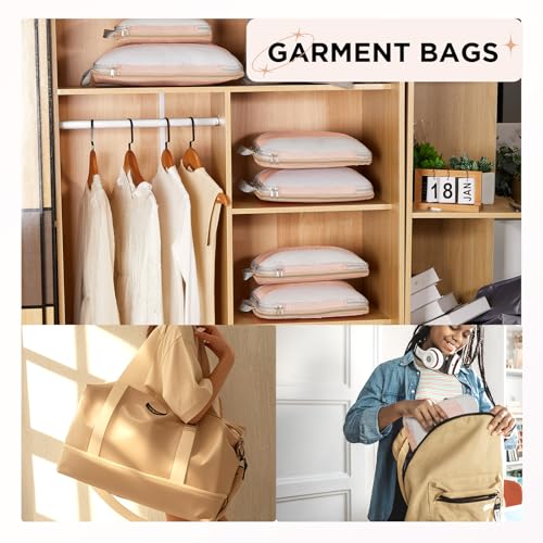 10 Set Compression Packing Cubes for Travel Gifts Mom Women,OlarHike Luggage Clothes Garment Bags for Travelers,Airplane/Cruise/Car Travel Essentials,Compressible Expandable Saver Space Bags(Beige) - color: Beige