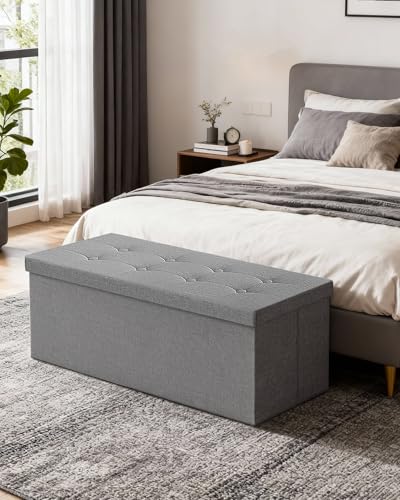 GLAXYFUR 43 Inches Folding Storage Ottoman Bench, Storage Chest, Footrest for Entryway, Living Room, Holds up to 660 lb, Light Grey - color: Light Grey
