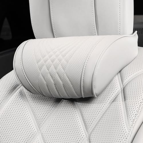 Car Headrest Memory Foam Neck Pillow for Driving with Leather Cover Soft Comfortable Seat Head Pillow Cushion for Most Cars SUV Sedan Home Office Off-White (Beige) (1PC) - color: Off-white, size: Headrest 1 Pack