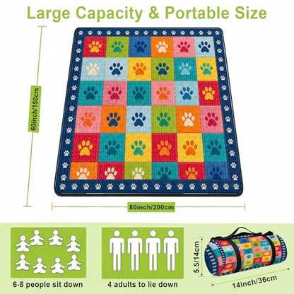 Personalized Waterproof Sandproof Beach Blanket 80''x80'', 3-Layer Foldable Picnic Blanket with Carry Strap, Camping Travel Outdoor Mat for Beach Park Hiking (Paw Print) - color: Paw Print