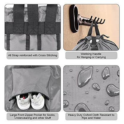 BeeGreen Gray Laundry Backpack w Adjustable Shoulder Straps & Drawstring College Dorm Room Essentials w Handle for Travel Trip Lightweight Durable Laundry Bag Hamper Portable - color: Grey, style: With Front Zipper Pocket