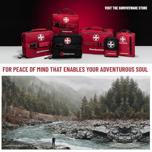 Surviveware 98 Pcs Comprehensive Premium Survival First Aid Kit - Medical Emergency Kit for Travel Camping Gear, Home Essentials & Outdoor Emergencies - HSA & FSA Eligible Survival Kit - style: Travel