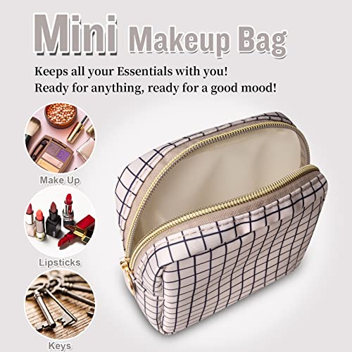 Nylon Mini Makeup Bag for Purse, Small Cute Checkered Makeup Bag Preppy Cosmetic Zipper Pouch Purse, Travel Coin Pouch Sanitary Napkin Storage Bag Clutch Make Up Organizer for Women Girls(Checkered) - color: Checkered, size: Mini