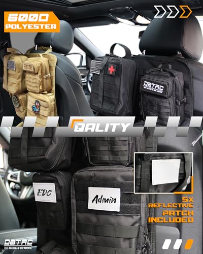 DBTAC Tactical Molle Car Seat Organizer | Vehicle Back Panel with 5X Detachable Pouches, US Flag & Writable Reflective Patch for Cars, Trucks, SUVs, Sedans - color: Black