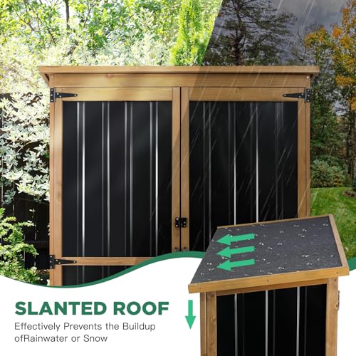 Outdoor Storage Cabinet Waterproof with Shelves, Outdoor Storage Shed Garage Cabinet Weatherproof, Wood & Metal Outside Patio Backyard Garden Pool Storage Tool Organizer - size: 46"L x 18"W x 68"H