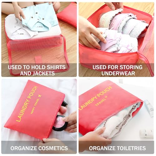 6 Set Packing Cubes for Travel Luggage Organizer Bags Reusable washable Suitcase Packing Cubes Set Travel Accessories Essentials (Watermelon Red‌) - color: Watermelon Red